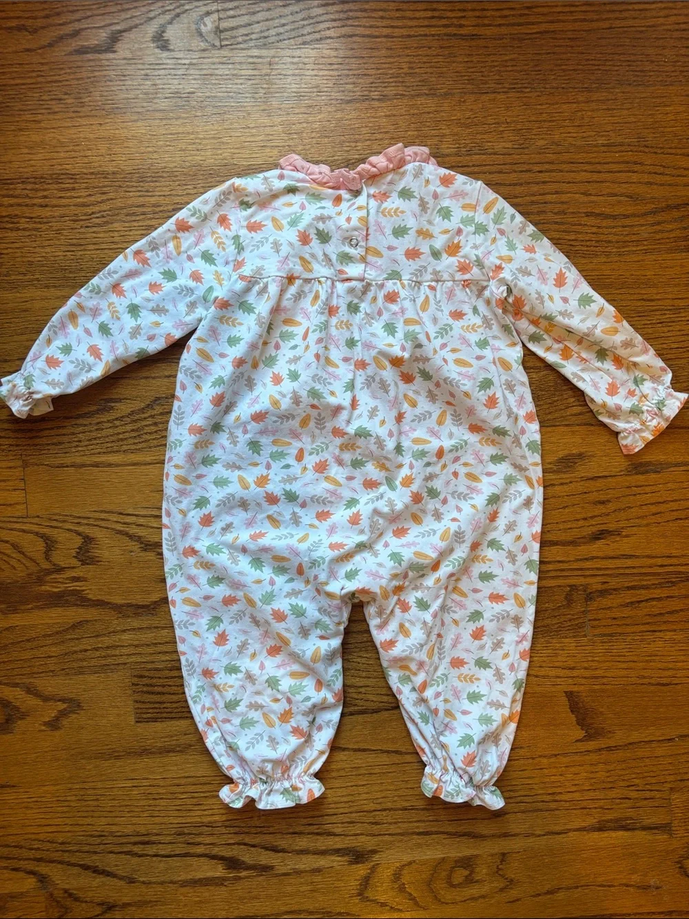 Stitchy Fish Cotton Girls Pink Floral Leaf Fall Ruffle One-Piece Romper size 3T